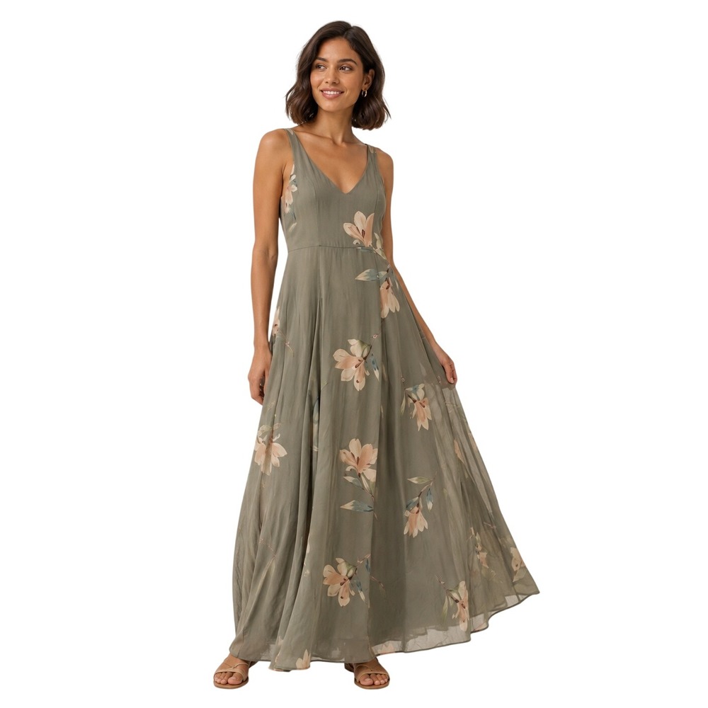 Show Me Your Mumu Jenn Maxi Dress S Gray Floral Chiffon Bridesmaid Wedding